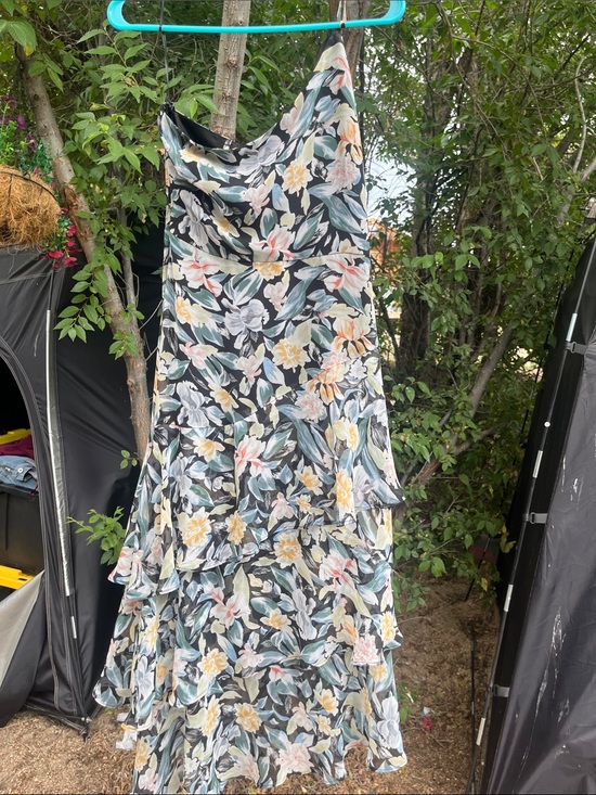 Petal & Pup Dresses & Skirts - Petal & Pup Black Strapless Floral Tiered Slip Dress with Pastel Blooms